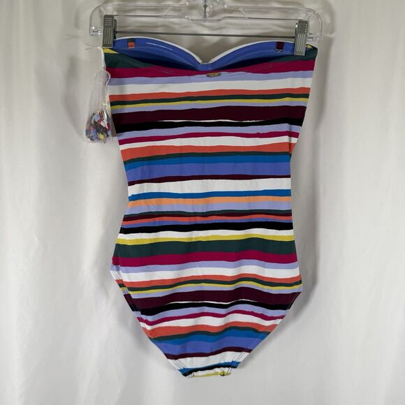 New Anne Cole One Piece Swimsuit Women's 6 Rainbow Striped Pull On Padded - Picture 8 of 10